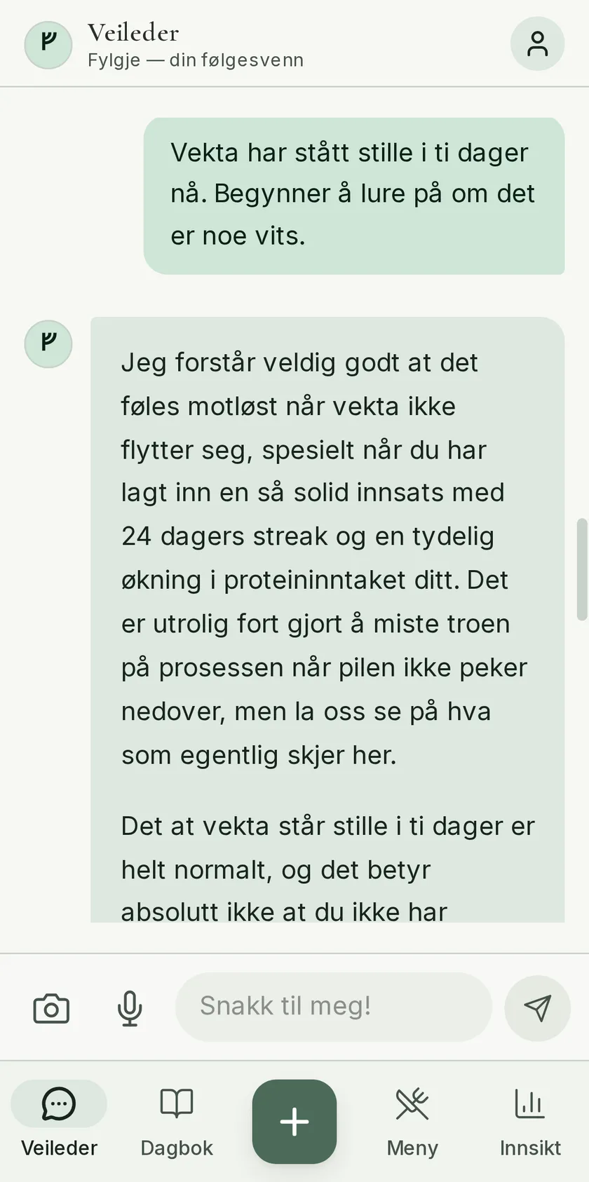 Fylgje møter et vektplatå uten pekefinger: normaliserer fysiologien og løfter frem fremgangen