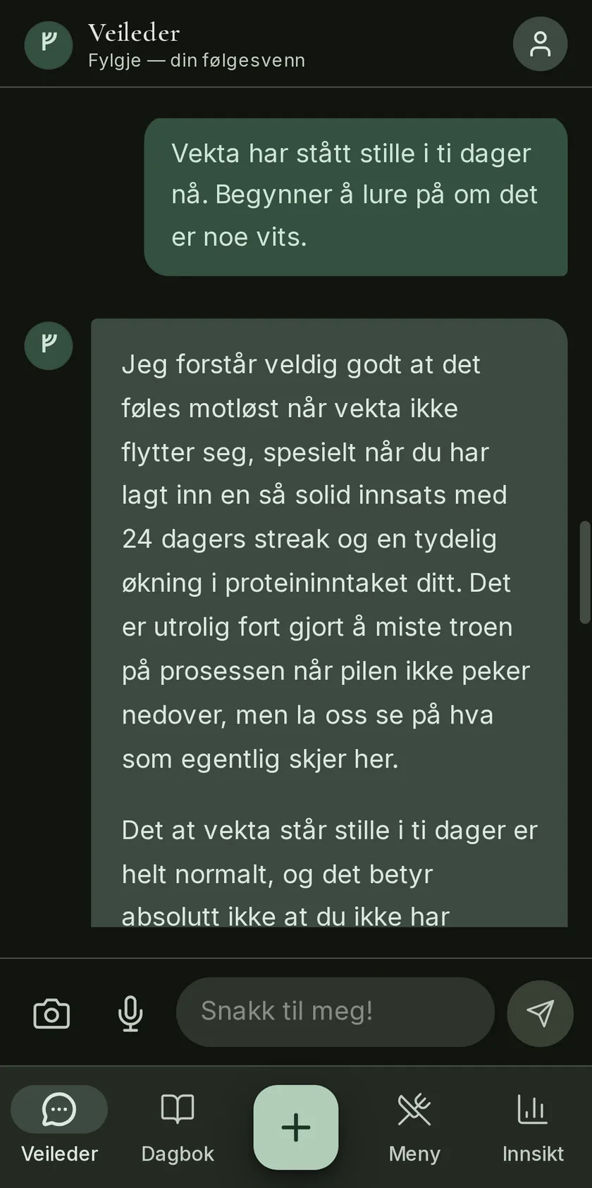 Fylgje møter et vektplatå uten pekefinger: normaliserer fysiologien og løfter frem fremgangen